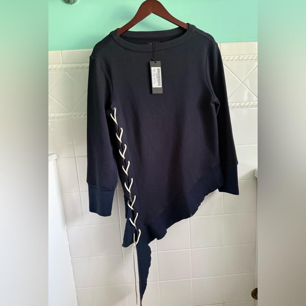 MAAC London Asymmetrical Navy Lace Up Sweatshirt